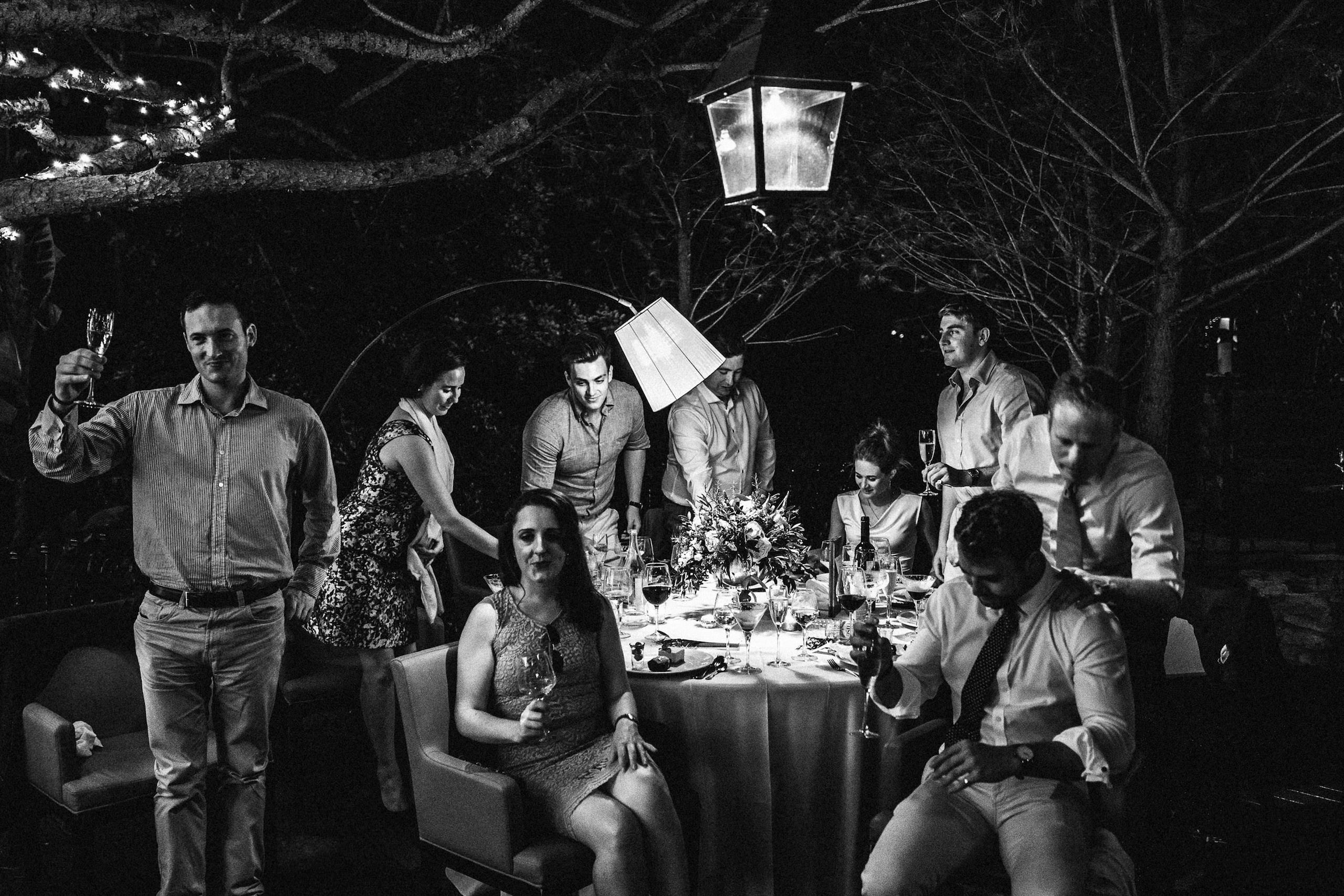 Wedding in Portugal | Caroline & Justin 113 Guests raising their glasses at the evening reception